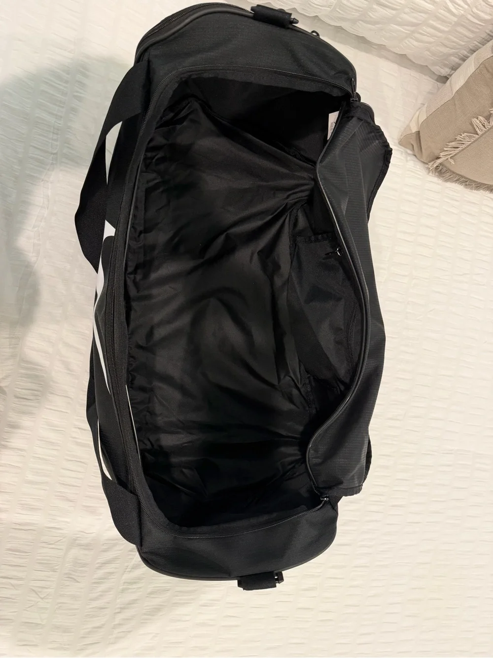 Nike Black Duffel with White Swoosh Logo